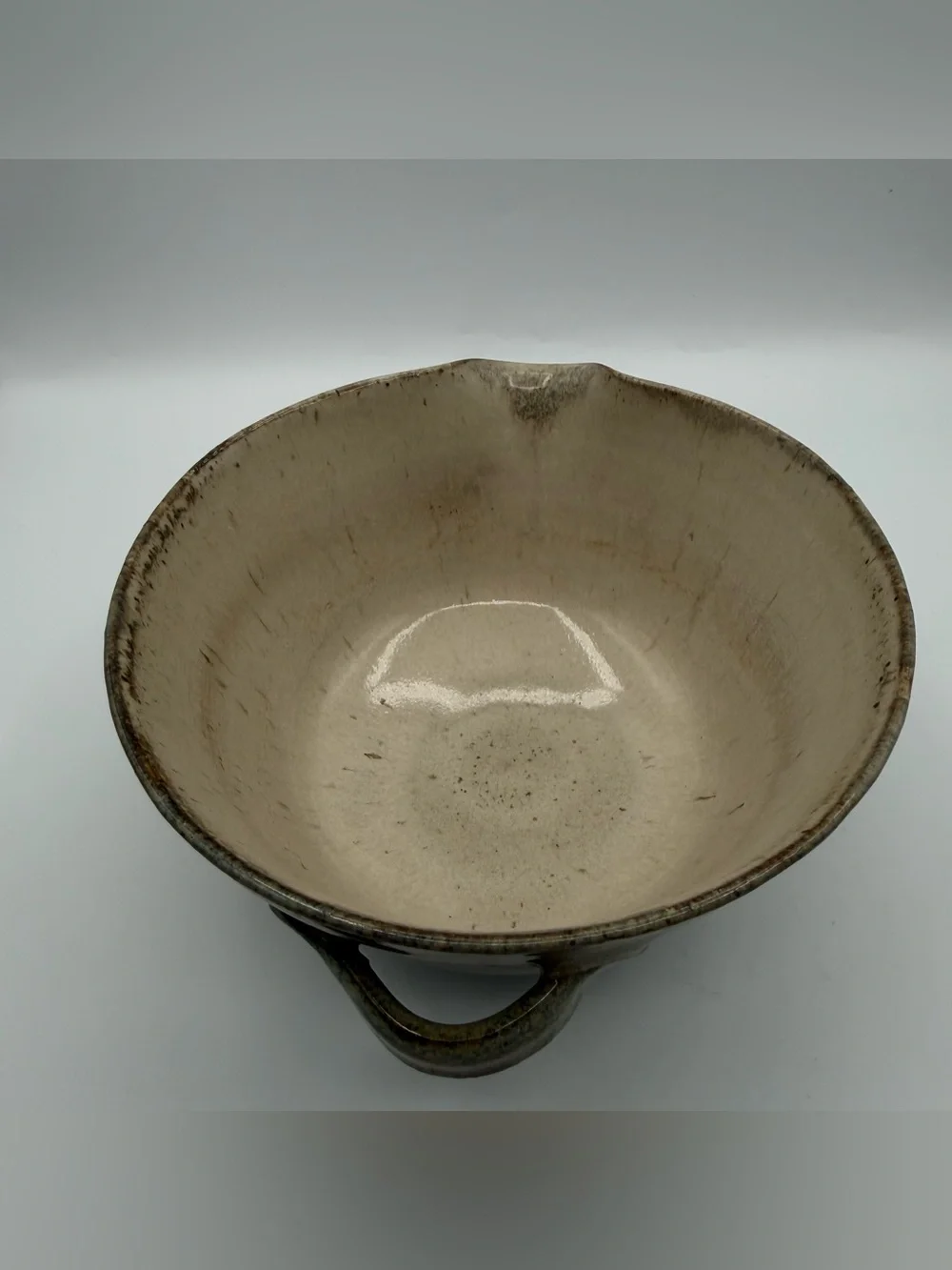Vintage Studio Pottery Stoneware Batter Bowl Pouring Mixing Bowl Blue Green 7.5”